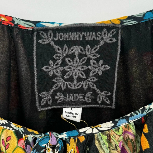 NWT Johnny Was Adela Paisley Print Mixed Long Sleeve Top in Black Multi Large - Picture 9 of 12